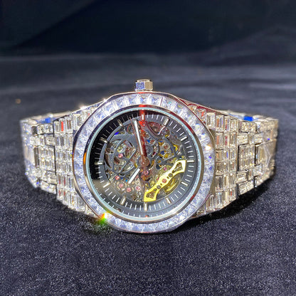 Reloj mecánico de diamante cuadrado completo