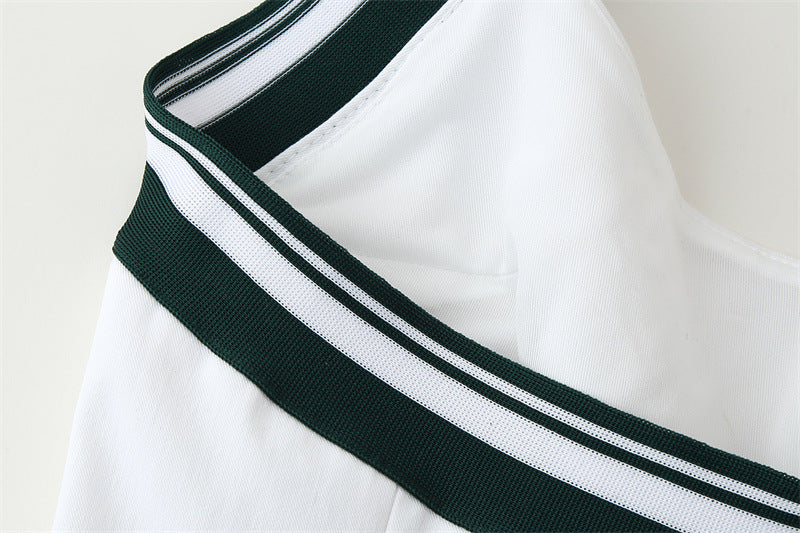 Patchwork Stripe Rib colgante Collar Backless Top